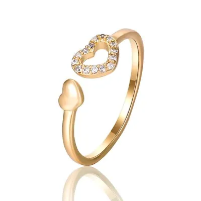 9ct 9K Yellow Gold Plated Thumb Finger Toe Midi Adjustable Heart Ring Uk P  832 • £8.99