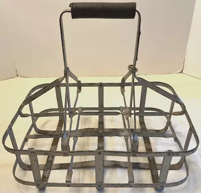 Antique Vintage Metal 6 Bottle Milk Carrier Caddy Made John P Smith New Haven CT • $34.99