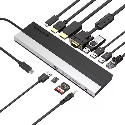 £44.99 • Buy USB C Docking Station Triple Display Type C Hub 100W PD3.0 Charging USB 3.0