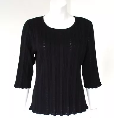 Misook Black Textured Pullover Top Size L Petite • $39.99