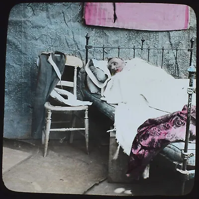 £15 • Buy MAN IN BED POSSIBLY SICK C1890 VICTORIAN PHOTOGRAPH Magic Lantern Slide