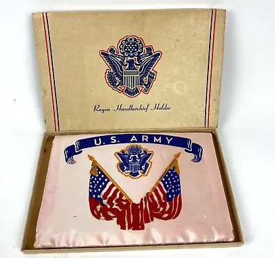 WWII US Army Mother Handkerchief & Holder Flag Banner Box Set Military Vintage • $32.80