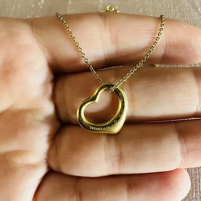 Tiffany & Co Elsa Peretti Open Heart Pendant Necklace 18K YG 16 Inch • $545