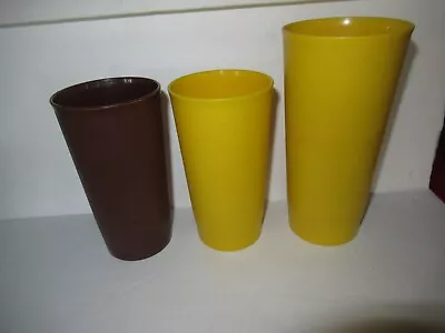 Vintage Tupperware Yellow Brown Tumbler Cups 3 Sizes Set Of 3 #873 #1348 • $7.92