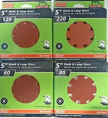 Gator Sanding Disc 15-Pack 5-in Diameter 60 To 120-Grit 8-hole Hook And Loop • $11.99