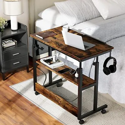 Mobile Standing Desk Adjustable Height Computer Desk With Charging Station Black • $68.99