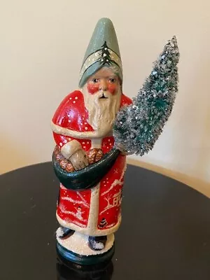 $250 • Buy Vaillancourt Folk Art Red Santa W/ Village Scene Figure-   9 1/2   -2015- Used
