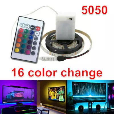 $13.99 • Buy Battery Operated 5050 RGB LED Strip Light Remote Fairy Lights Room TV Party Bar