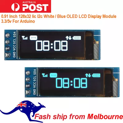 0.91 Inch 128x32 IIC I2c White / Blue OLED LCD Display Module 3.3/5v For Arduino • $12.99