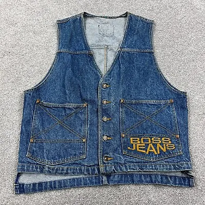 $49.91 • Buy Vintage Boss Jeans Vest Men Large Denim Blue Jean Button Up Jacket USA Med Wash