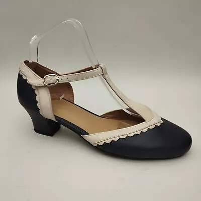 Hotter T-Bar Shoes Womens 5 Navy Blue Leather Mary Jane Heels Strap Dance • £27.99