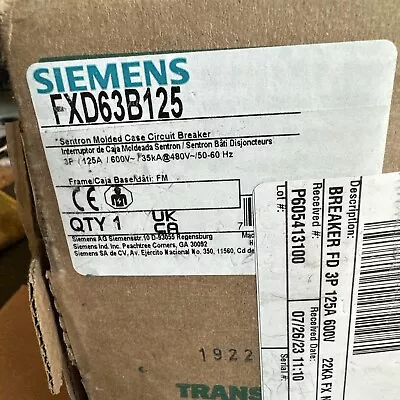 Siemans FXD63B125 3P 600V 125 AMP Circuit Breaker New In Box • $900