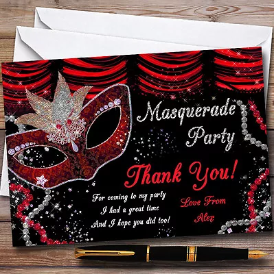 Red & Black Mask Masquerade Ball Personalised Party Thank You Cards • £9.99