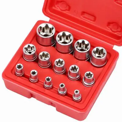 14Pcs E Torx Star Female Bit Socket Set 1/2  3/8  1/4  Drive E4-E24 Storage Case • $16.99