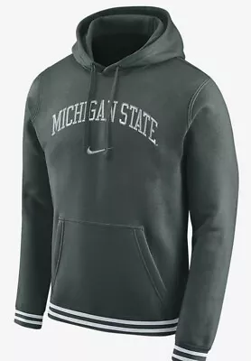 Mens Nike College Retro Michigan State Fleece Hoodie DR3443-397 XL Green/White • $70