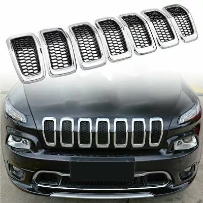 For 2014-2018 Jeep Cherokee Front Grill Inserts Honeycomb Mesh Cover Chrome 7pcs • $34.99