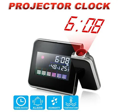 £9.75 • Buy Projection Ceiling LCD Clock LED Alarm Digital Temperature Whether Calendar