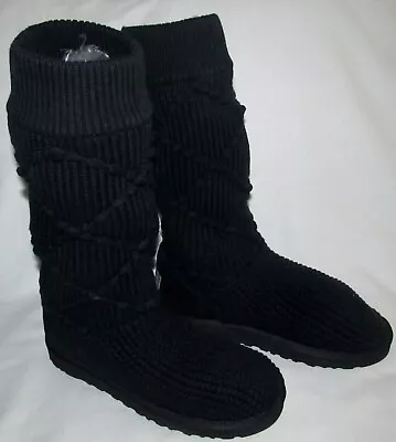 UGG Black Classic Argyle Knit Sweater Boots Womens Size 10 Excellent Condition • $79.92