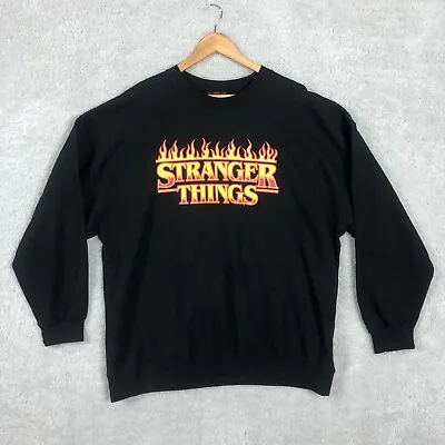 Netflix Stranger Things Jumper Sweater Mens L Large Black Flames Spell Out Logo • £19.95