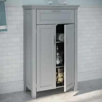 $64.99 • Buy Bathroom Floor Cabinet Free-Standing Storage Cabinet With 2 Doors Cupboards Gray