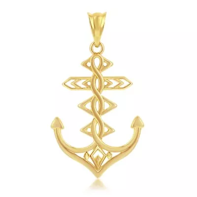 14K Yellow Gold Designed Anchor Pendant • $299.99