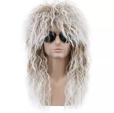 Men's Long Curly Synthetic Wavy Hair 80s Punk Rock Wig Cosplay Wigs • $16.50