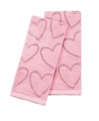 Martha Stewart Collection Guess Towel Sets Tonal Hearts Tip Towel Set Of 2 Pink • $12.55