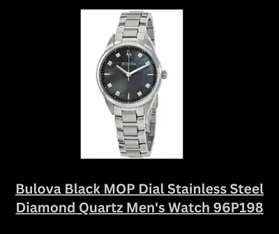Bulova Black MOP Dial Stainless Steel Diamond Quartz Men's Watch 96P198 • $185