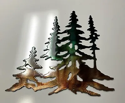 Trees In Copper Metal Wall Art Decor 9  Tall Green Marbled • $30.99