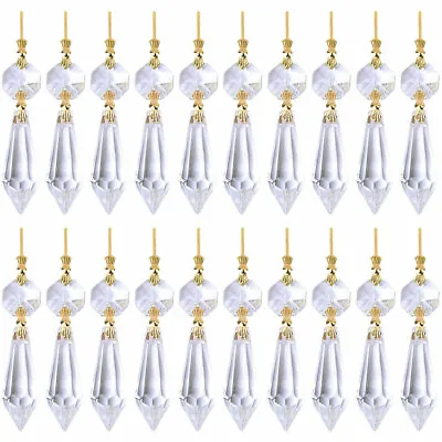 $10.59 • Buy 20* Clear 38mm Crystal Chandelier Lamp Icicle Prisms Parts Hanging Gold Pendant