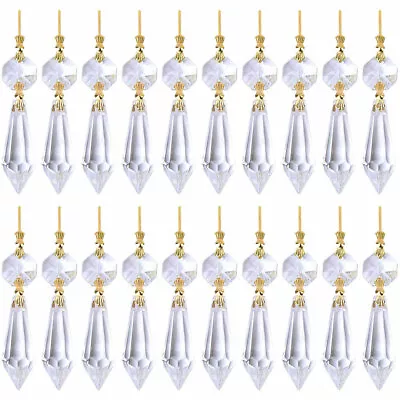 $10.59 • Buy 20* Clear 38mm Crystal Chandelier Lamp Icicle Prisms Parts Hanging Gold Pendant