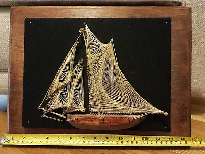 Vintage Mid Century STRING & NAIL ART Nautical Sailing Ship • $32