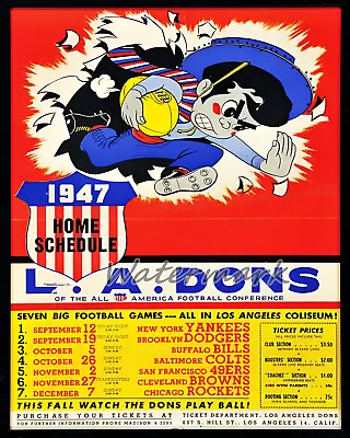 NFL AAFC Los Angeles Dons 1947 Pocket Schedule Color 8 X 10 Photo REPRINT • $5.99