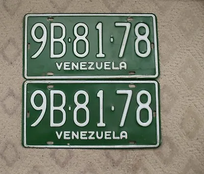 17 - Venezuela White On Green License Plate Pair 9b-81-78 • $99.95