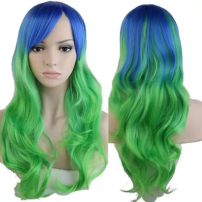 Long Ombre Cosplay Straight Blonde Wig Rainbow Colored  Braided Party Wigs Red • $18.07