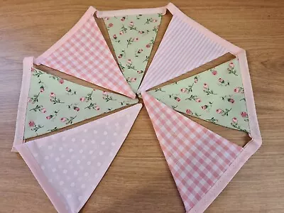 Handmade Bunting - Sage Green Floral & Pink Mix - Free P&p • £4.50