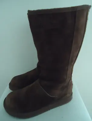 UGG Snow Boots Womens 9 Black Knightsbridge Tall Brown Zip Suede Sheepskin 5119 • $19.99