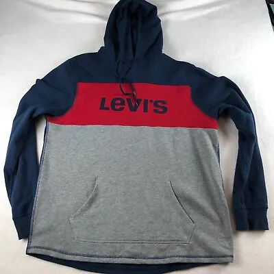Levis Hoodie Mens XL Gray Red Blue Pullover Sweatshirt Casual • $15.91