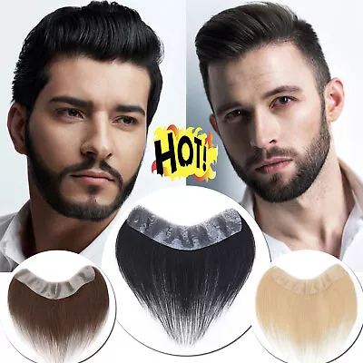 Men Toupee 100% Human Hair Replacement Hairline Frontal Hairpiece Topper Tape In • £65.89