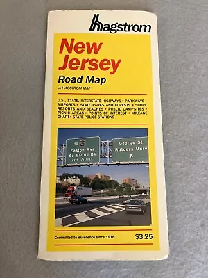 Hagstrom NJ  New Jersey Map Roads Interstate Highways Large Color Foldout 1993 • $17.79