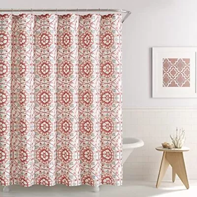Contemporary Medallion Printed Textured Faux Linen Shower Curtain72 X72  • $24.52