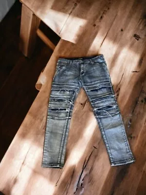 VICTORIOUS Mens (Size 36x32) Blue Jeans Denim Pants Distressed Streetwear Zipper • $18.99