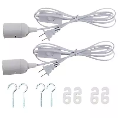 2 Pcs E26/E27 LED Light Socket 5.9FT Extension Cord With On/Off Switch And US... • $18.55