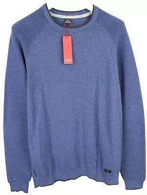 S.OLIVER Casual Jumper Men's LARGE Blue Melange Crew Ribbed Sleeves Thin • $34.06