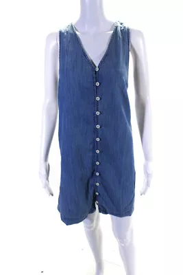 Madewell Women's Sleeveless Chambray V-Neck Button Down Shift Dress Blue Size M • $40.81