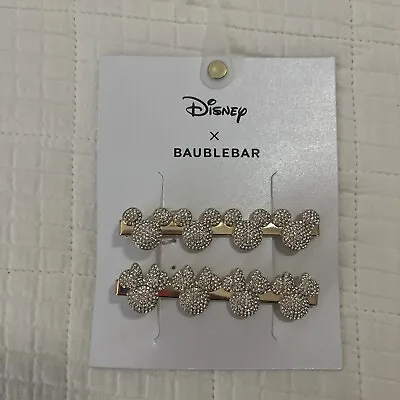 Disney Baublebar Mickey/Minnie Mouse Gold Tone Rhinestone Hair Clips NEW • $15