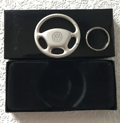 Keychain Volkswagen VW Logo NOS Steering Wheel Shaped Metal Spring Key Fob Ring • $26.98