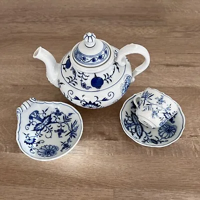 Antique Meissen Germany “Blue Onion” Tea Set Teapot Teacup Saucer Dish Set Of 4 • $498