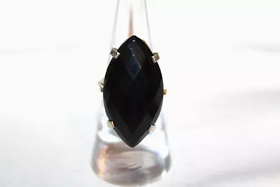 Antique Whitby Jet Black Faceted Sterling Silver Ring Mourning Victorian • $440
