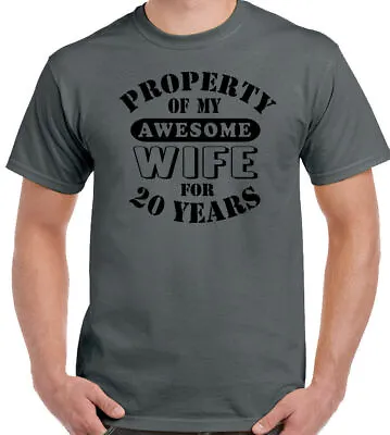 20th Wedding Anniversary T-Shirt My Awesome Wife Mens Funny Gift 20 Year Husband • £10.94